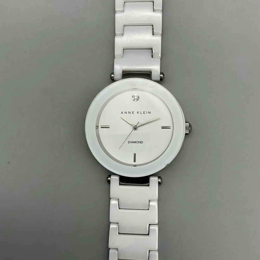 Anne Klein AK/1019 Womens Watch 33mm White Ceramic Bracelet New Battery 7.25